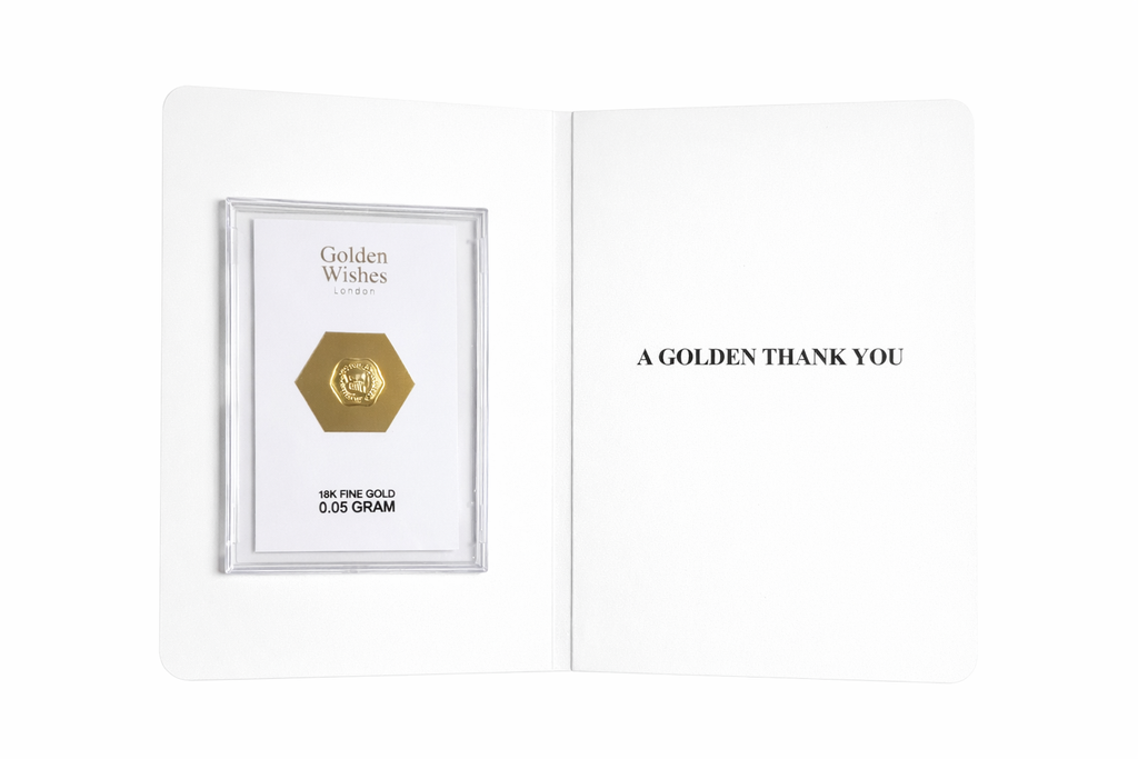0.05g 18-carat gold 'A Golden Thank You' greeting card — real gold appreciation gift