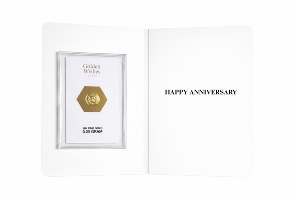0.05g 18-carat gold Happy Anniversary greeting card — romantic real gold gift