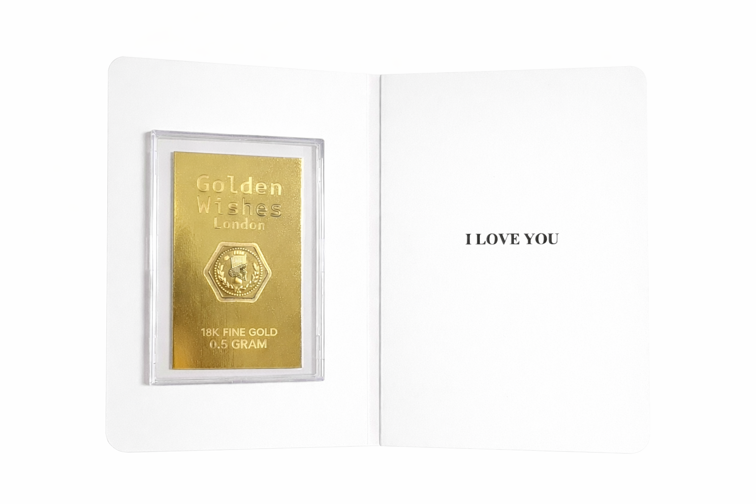 0.5g 18-carat gold I Love You greeting card — romantic real gold keepsake