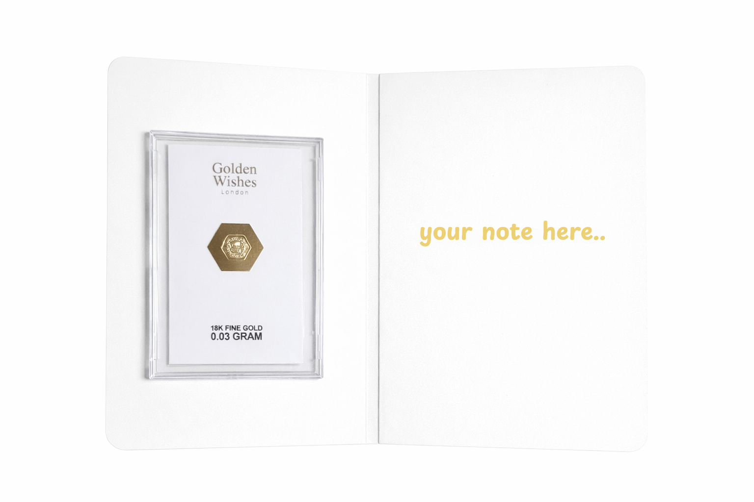 Golden Wishes 0.03g 18-carat gold greeting card — features and product details
