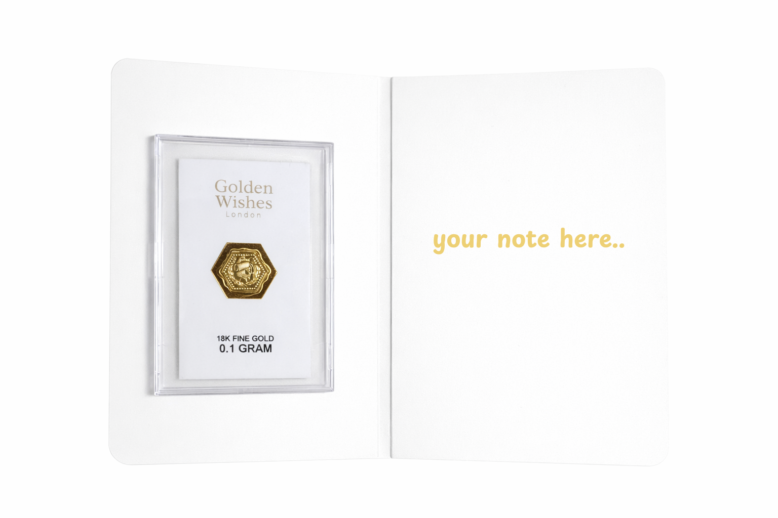 Golden Wishes 0.1g 18-carat gold greeting card — features and product details