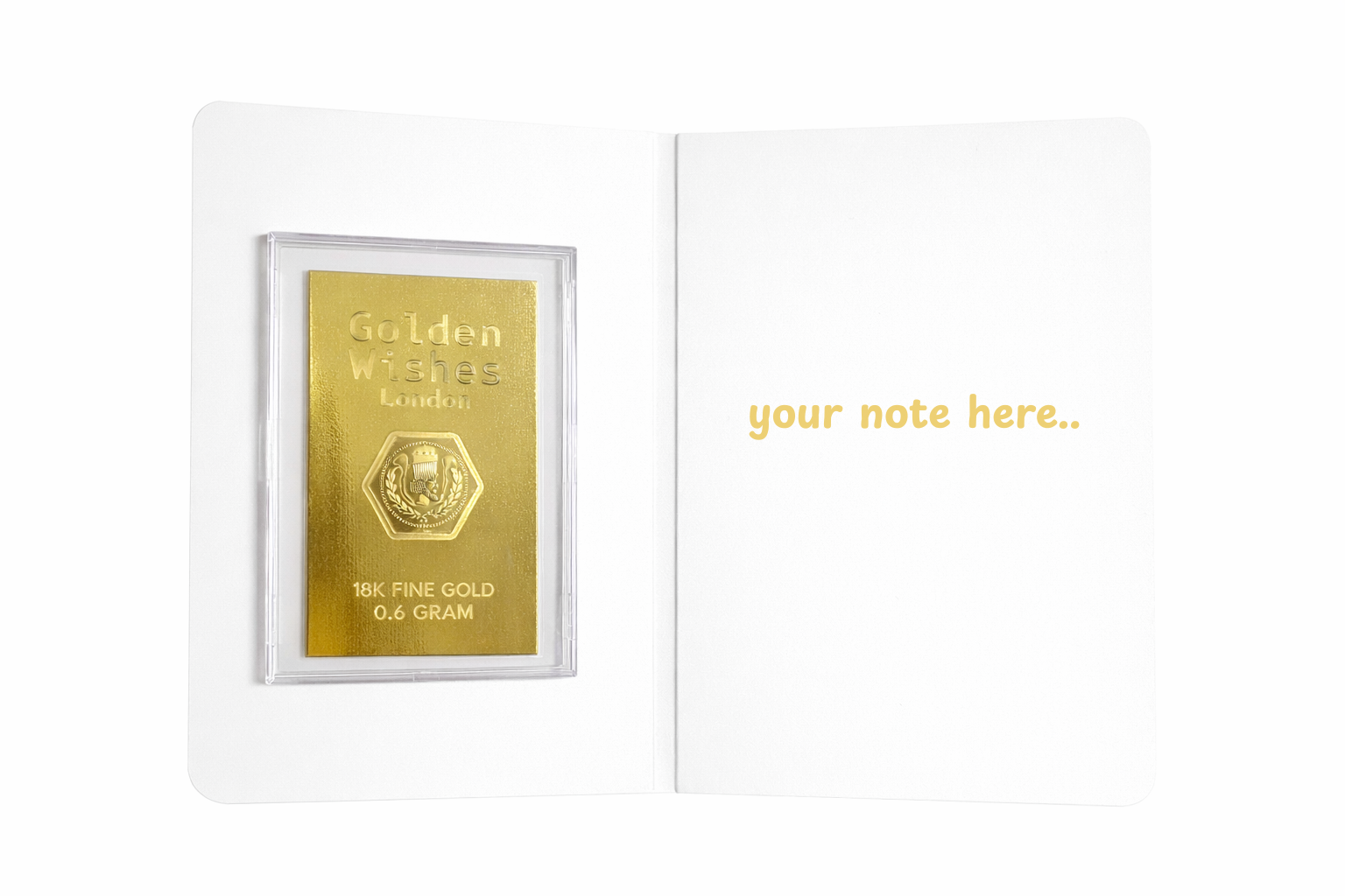 Golden Wishes 0.6g 18-carat gold greeting card — features and product details